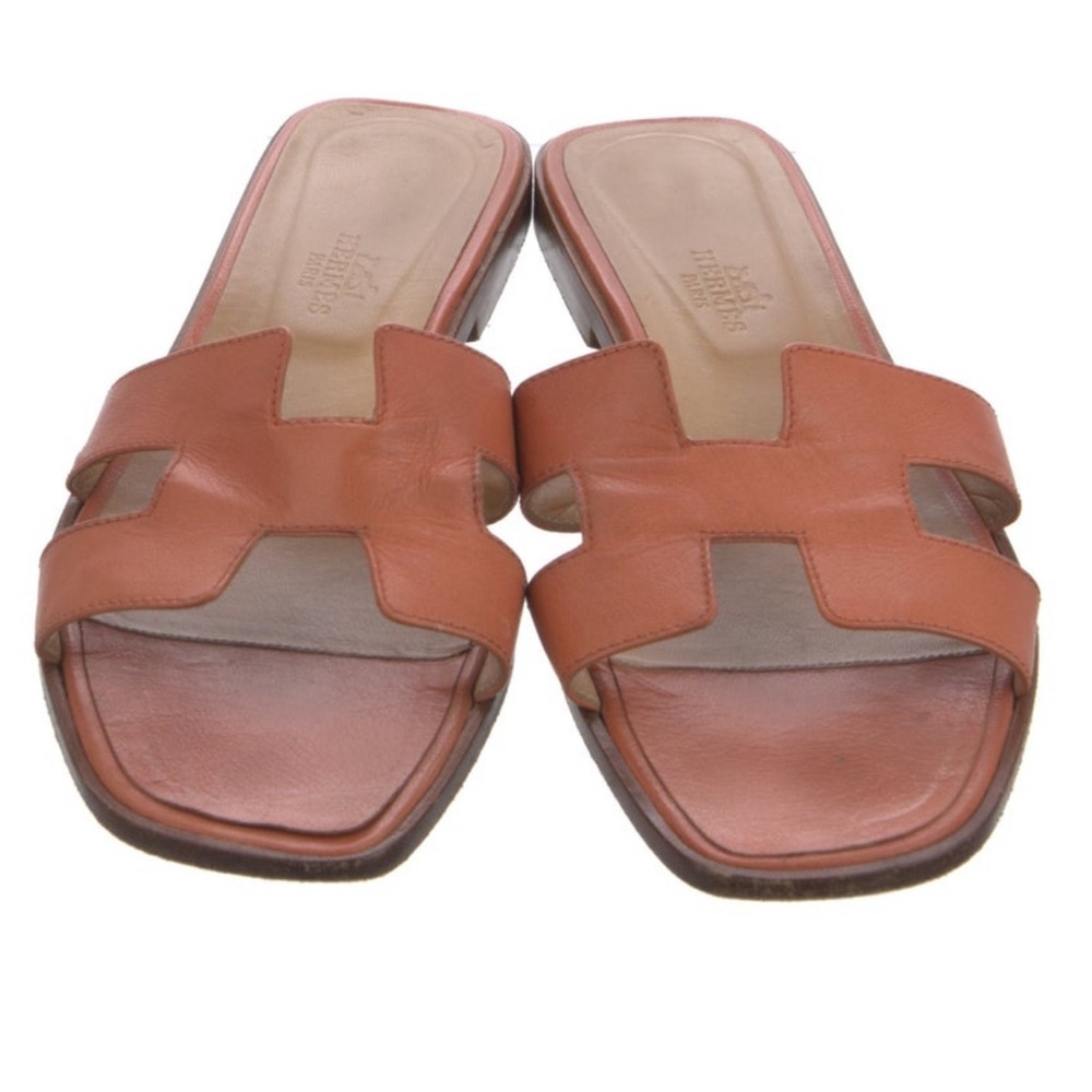 Hermes Oran Leather H Pattern Sandals Size 38.5 8.5